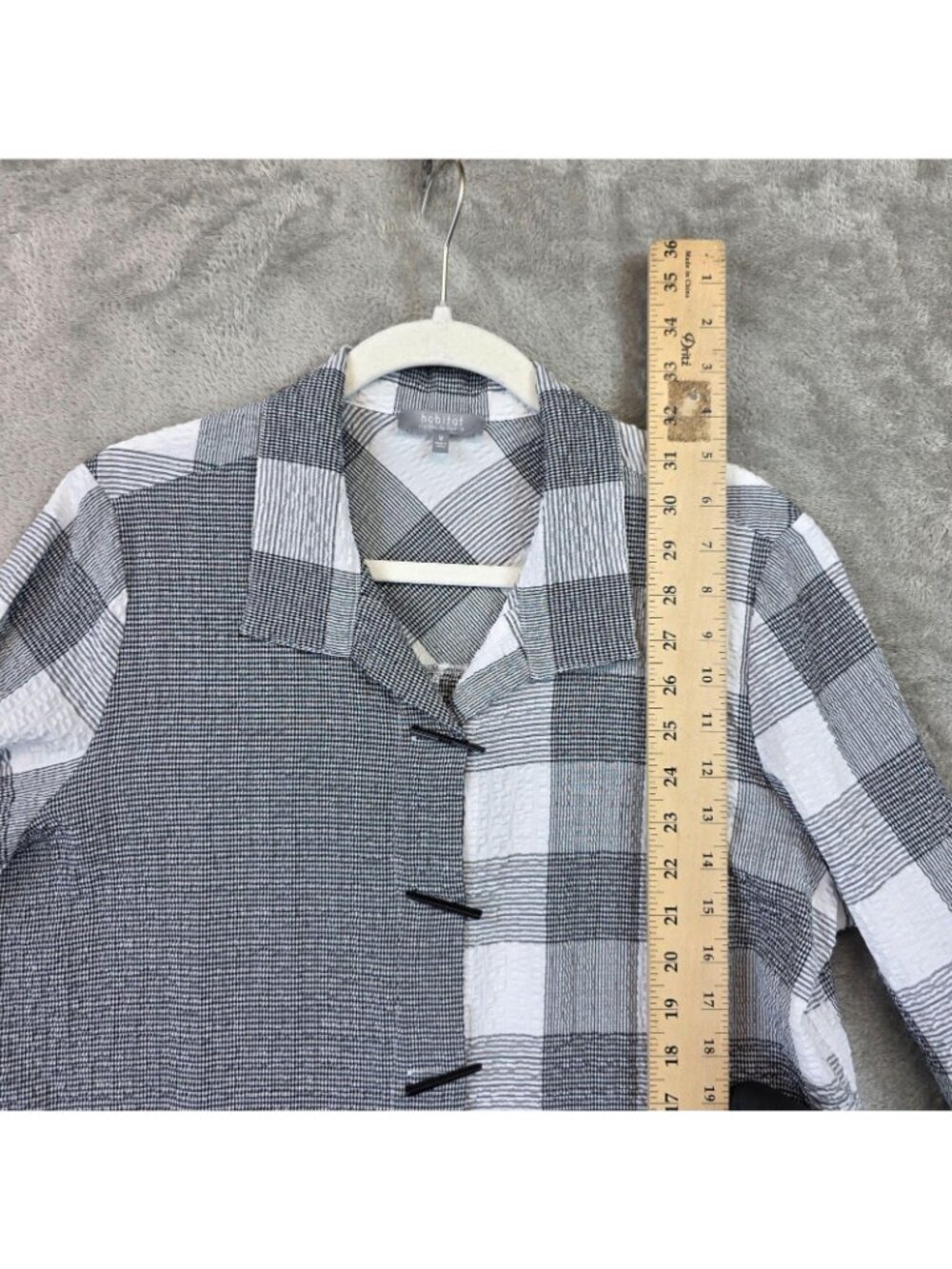 Habitat Button Up Shirt Womens M Gray Collared Long Roll Tab Sleeve Plaid Tunic - Picture 12 of 12